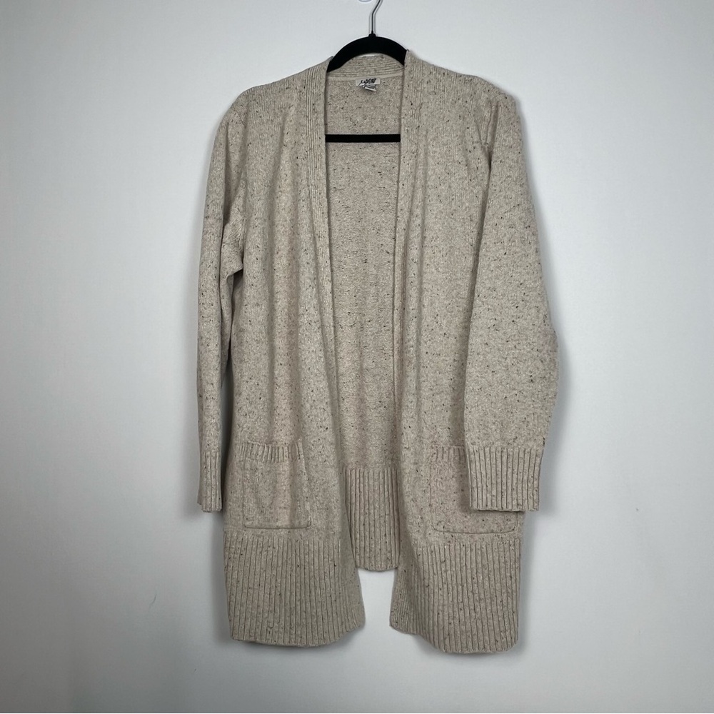 L.L. Bean Women's Cotton Ragg Open Cardigan Sweater Oatmeal Beige Speckle XL
